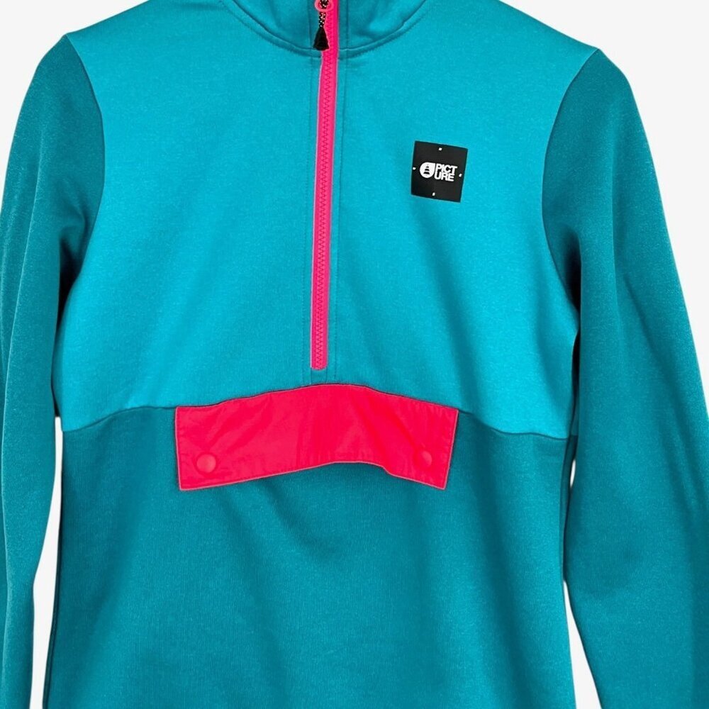 Picture Organic 1/2 Zip Tahita Grid Fleece Pullover Blue Size S Long Sleeve - Picture 2 of 7